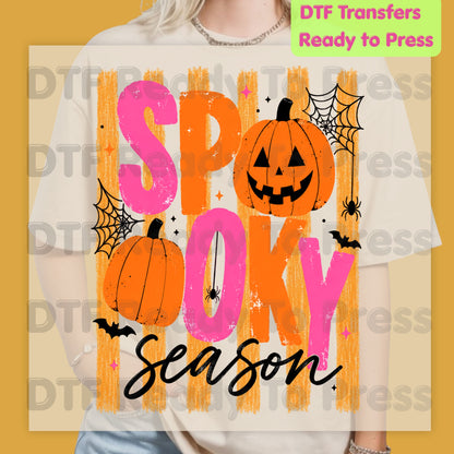 Halloween DTF Transfers, Spooky Season Pink Orange Pumpkin Cute Retro Ready to Press