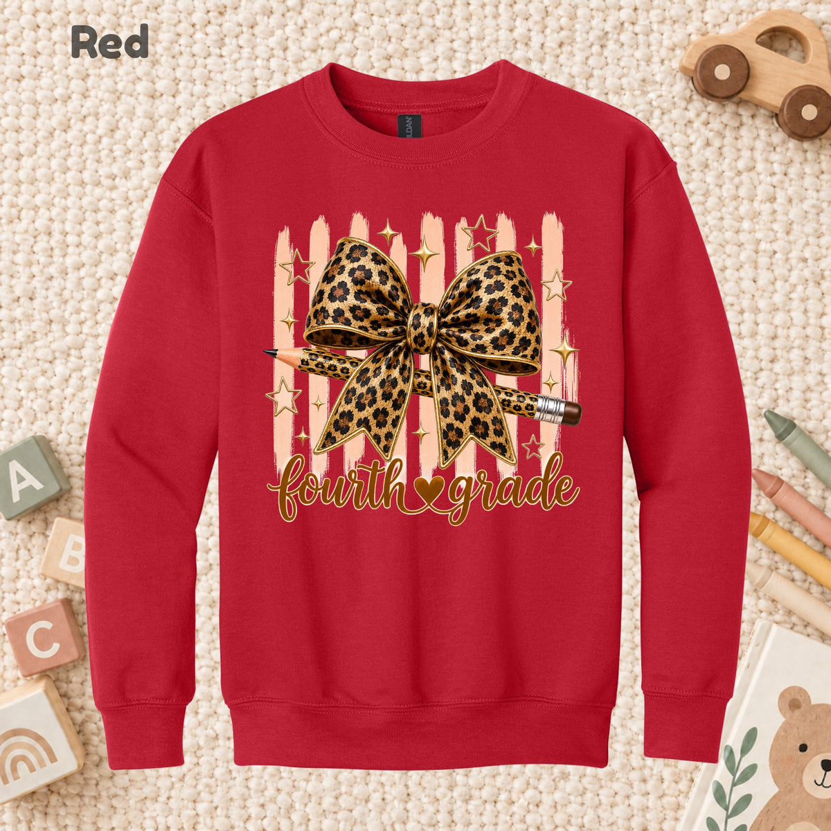 Fourth Grade Leopard Bow Pencil T-Shirt, Cute Back to School Tee for Toddler and Kids
