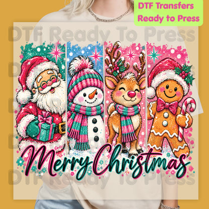 Christmas DTF Transfer, Santa Snowman Reindeer Gingerbread