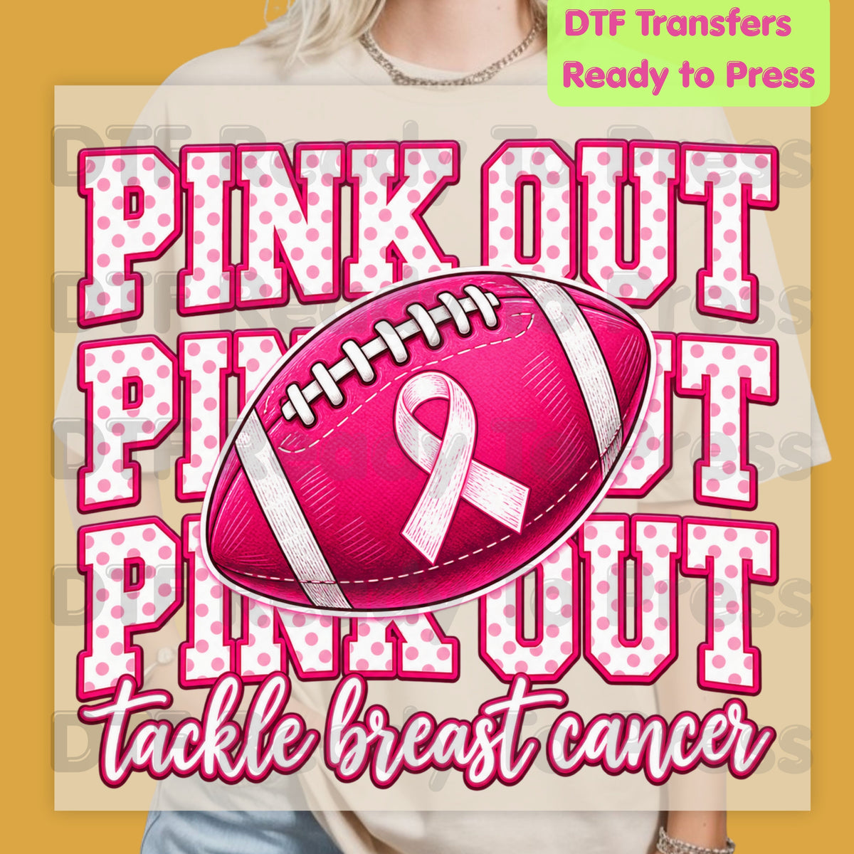 Pink Out DTF Transfers, Tackle Breast Cancer Awareness Football Polka Dot Pink Ready to Press
