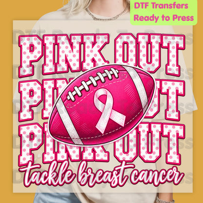Pink Out DTF Transfers, Tackle Breast Cancer Awareness Football Polka Dot Pink Ready to Press