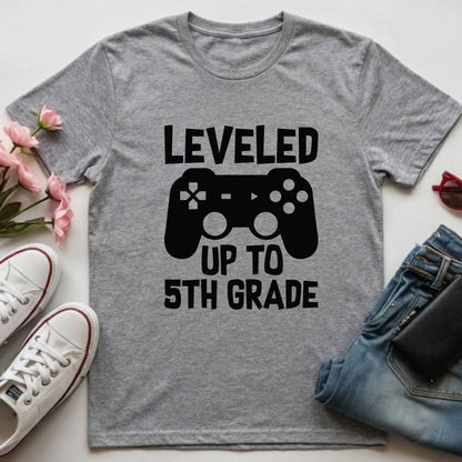 School Grade Shirt Leveled up to Kindergarten Pre-K First Grade Second Grade Third Grade Fourth Grade Fifth Grade Gamer Kids School Tees