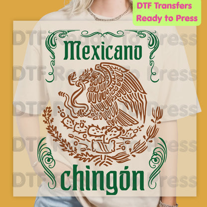 Mexicano Chingon DTF Transfers, Mexican Eagle Coat of Arms Green Brown Ready to Press