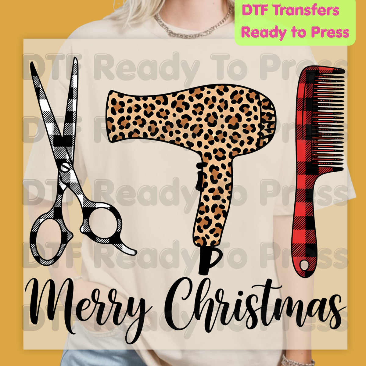 Hairstylist DTF Transfers, Hairdresser Leopard Plaid Salon Scissors Hair Stylist Ready to Press