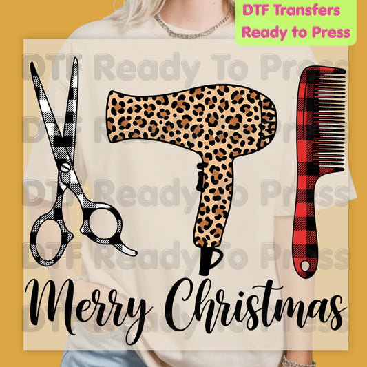 Hairstylist DTF Transfers, Hairdresser Leopard Plaid Salon Scissors Hair Stylist Ready to Press