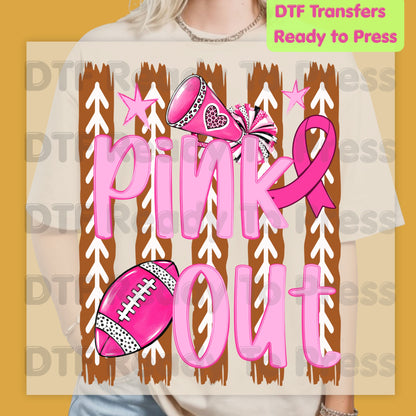 Pink Out DTF Transfers, Breast Cancer Awareness Cheer Football Megaphone Coquette Bow Ready to Press