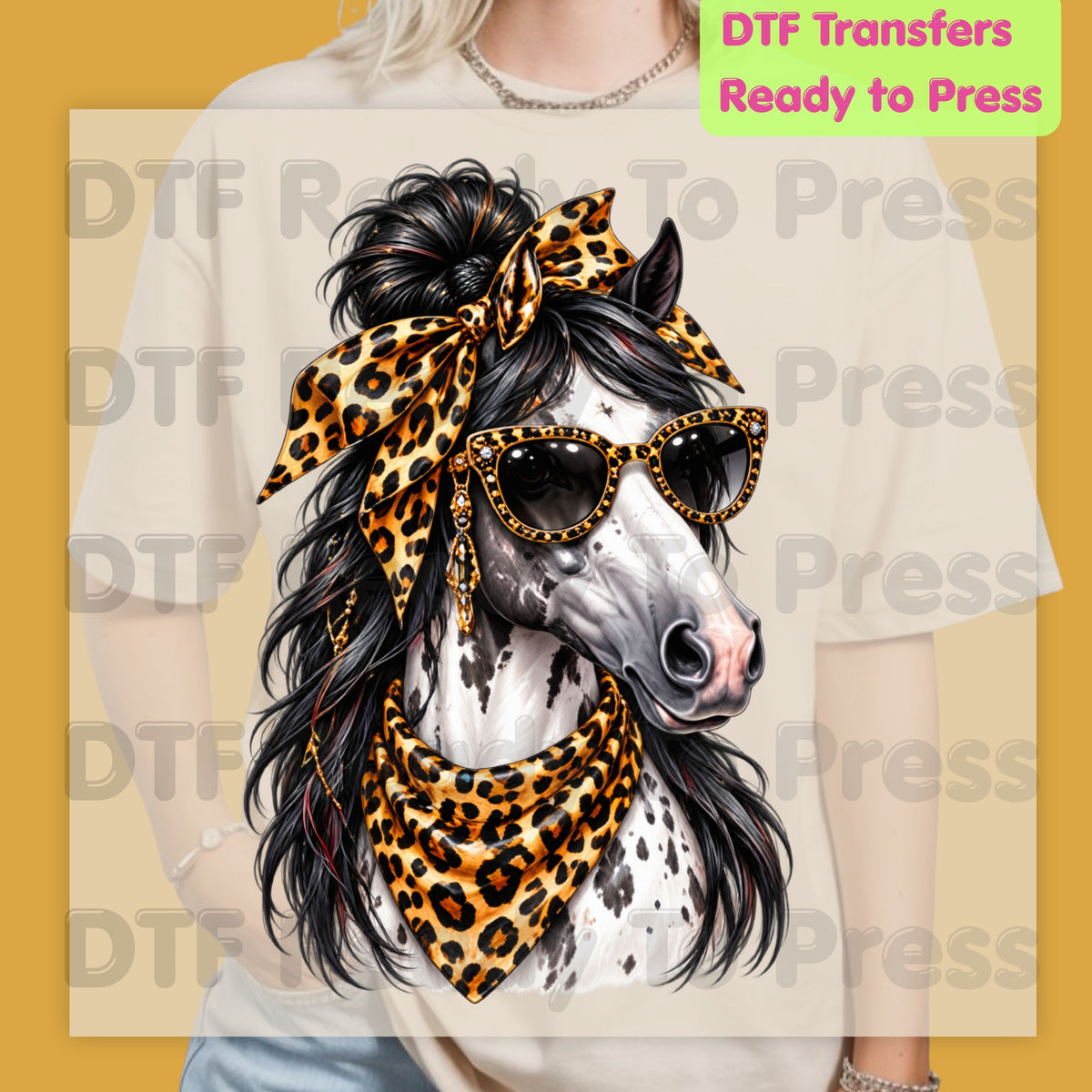 Western Horse DTF Transfers, Leopard Bandana Sunglasses Country Cowgirl Ready to Press