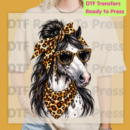 Western Horse DTF Transfers, Leopard Bandana Sunglasses Country Cowgirl Ready to Press