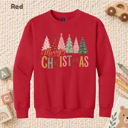 Colorful Christmas Tree T-Shirt, Gold Script Holiday Tee, Festive Christmas Sweatshirt