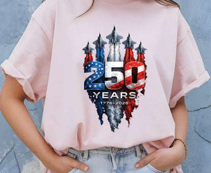 USA 250 Years Patriotic Fighter Jets Shirt American Flag Aviation Freedom Celebration Tees Independence Anniversary United States Gift