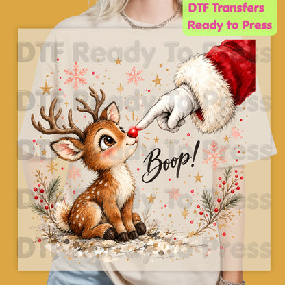 Christmas Reindeer DTF Transfers, Santa Boop Rudolph Cute Baby Deer Holiday Ready to Press