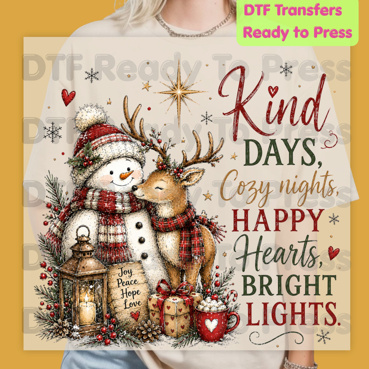 Kind Days Cozy Nights DTF Transfers, Snowman Reindeer Cute Christmas Holiday Ready to Press
