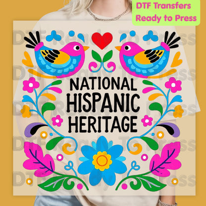 Hispanic Heritage DTF Transfers, Folk Art Birds Flowers Mexican Floral Ready to Press