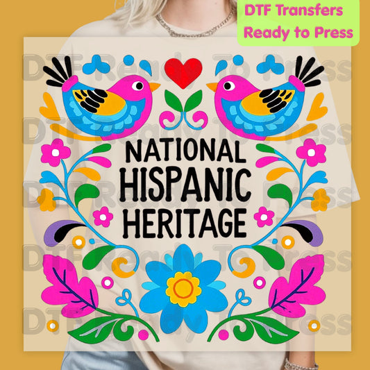 Hispanic Heritage DTF Transfers, Folk Art Birds Flowers Mexican Floral Ready to Press