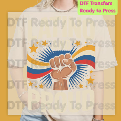 Latino and Proud DTF Transfers, Hispanic Heritage Fist Flag Vintage Pride Ready to Press