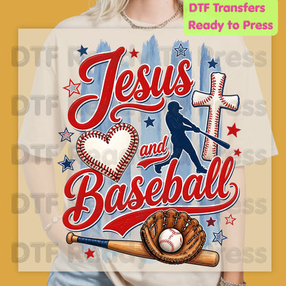 Jesus and Baseball DTF Transfer Ready to Press Christian Sports Heat Transfer For Shirts Cross Batter Heart Baseball Glove Full Color Print