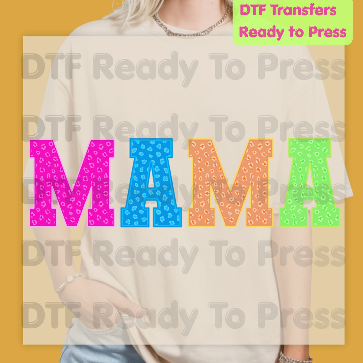 Mama DTF Transfers, Leopard Print Colorful Cheetah Varsity Letter Mama Ready to Press
