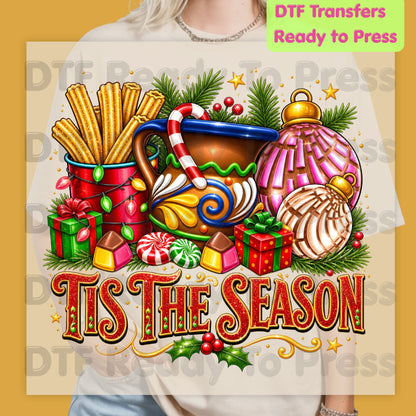 Tis the Season DTF Transfers, Mexican Christmas Churros Conchas Festive Holiday Ready to Press