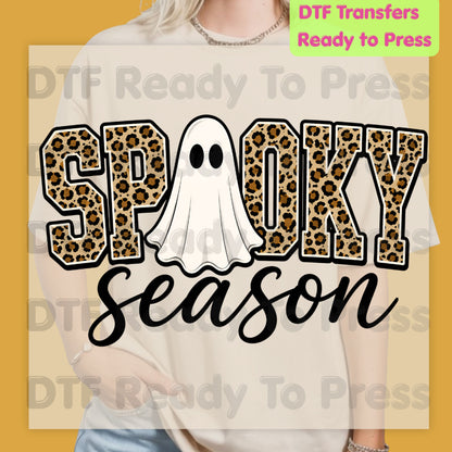 Halloween Spooky Season Ghost DTF Transfers, Leopard Print Cheetah Varsity Letters Ready to Press