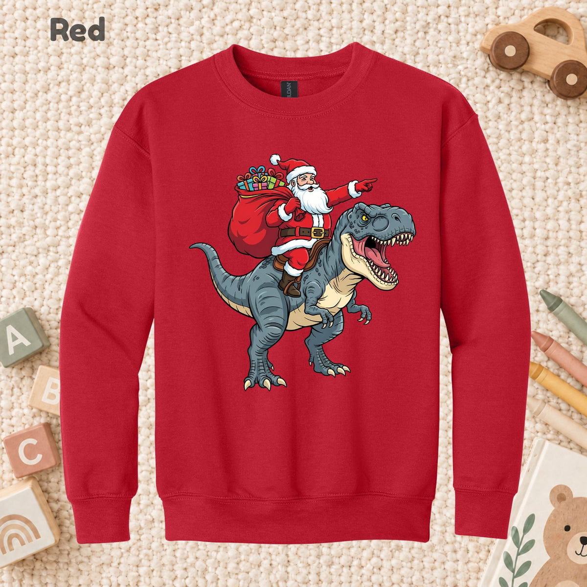 Santa Riding T-Rex Christmas T-Shirt, Funny Dinosaur Xmas Graphic Kids Tee