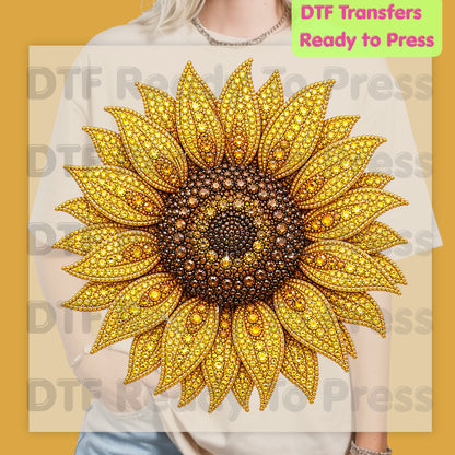 Sunflower DTF Transfers, Yellow Beaded Floral Summer Fall Flower Ready to Press