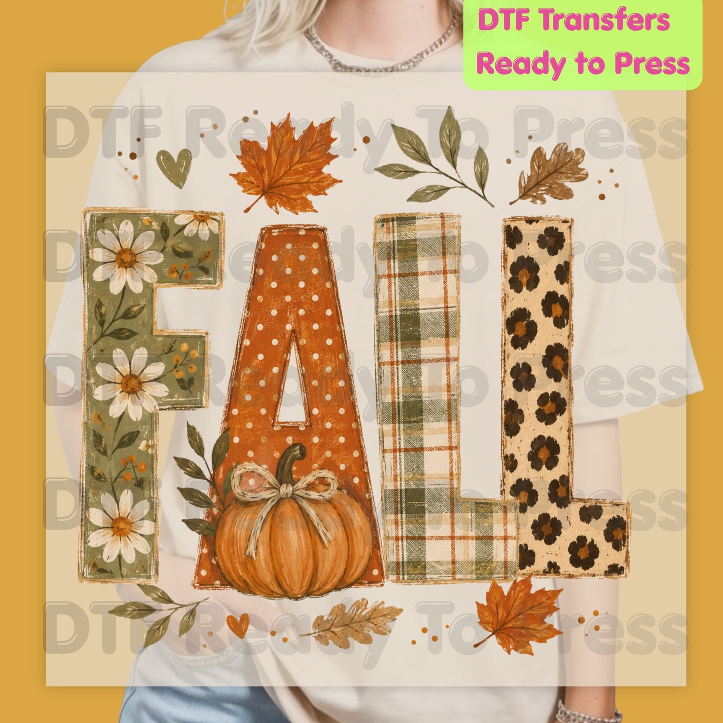 Fall DTF Transfer Ready to Press Autumn Floral Plaid Leopard Letters Heat Transfer for Shirts Pumpkin and Leaves Aesthetic Tees