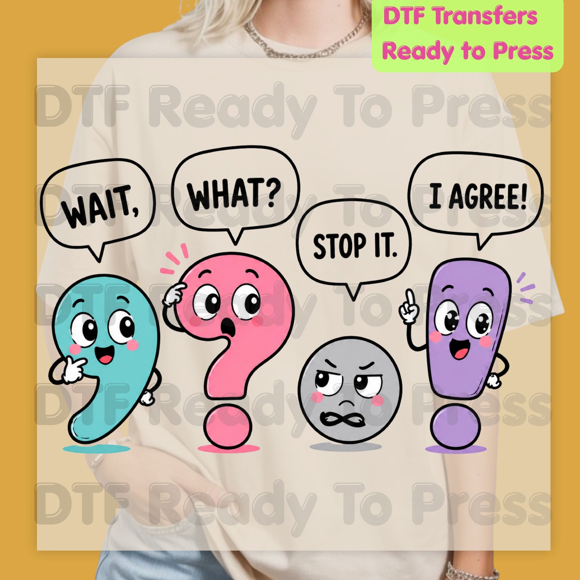 Punctuation Marks DTF Transfers, Grammar Teacher Funny English Teacher Cute School Ready to Press