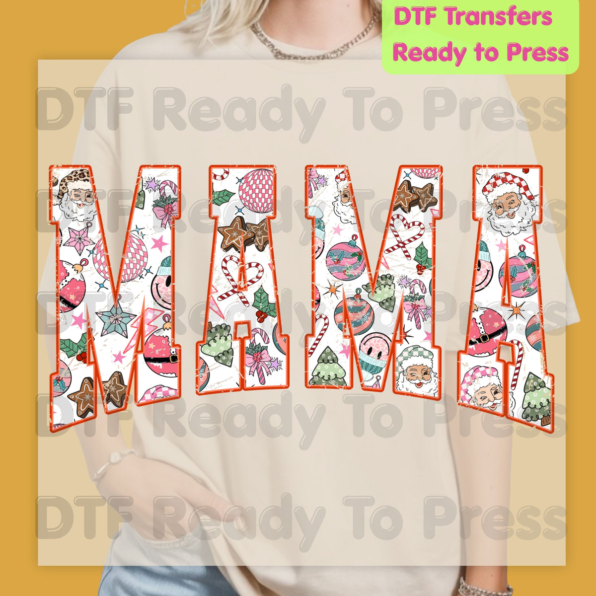 Christmas Mama DTF Transfers, Pink Disco Santa Vintage Retro Christmas Ready to Press