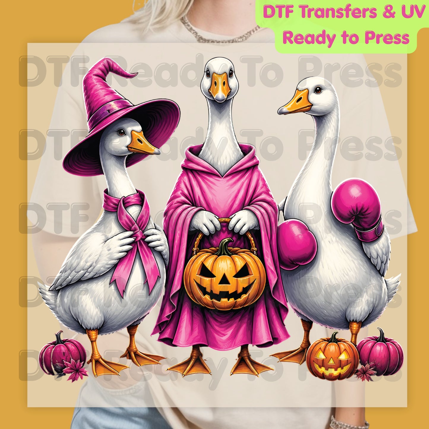 Pink Goose Breast Cancer Awareness Halloween DTF Transfer Ready to Press Spooky Heat Transfer Tee