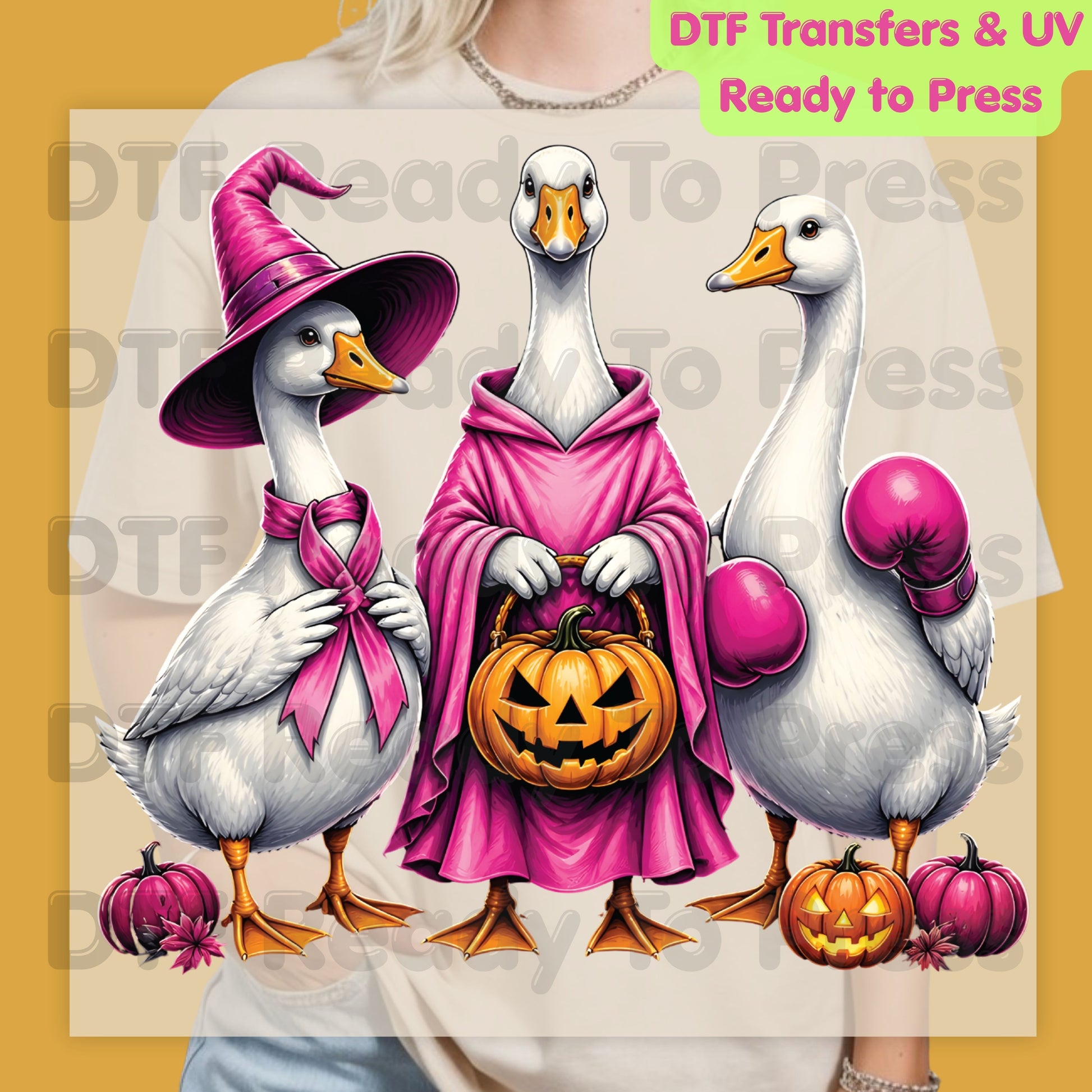 Pink Goose Breast Cancer Awareness Halloween DTF Transfer Ready to Press Spooky Heat Transfer Tee