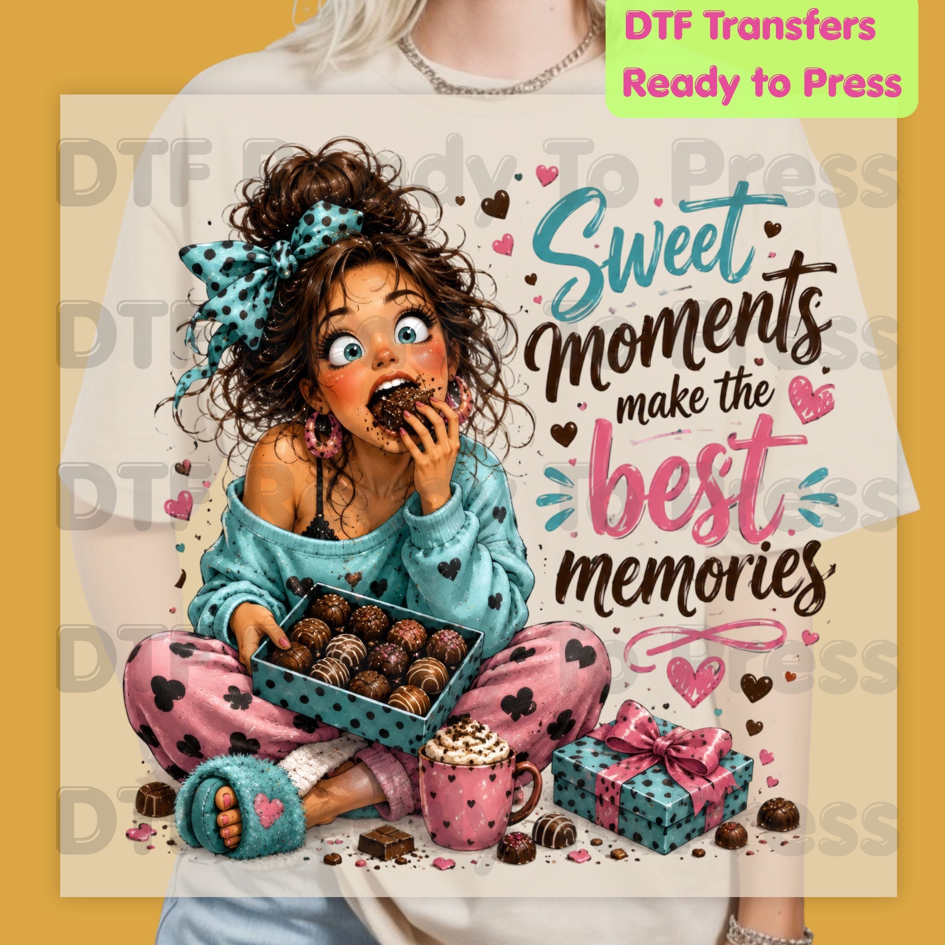 Cute Chocolate Lover Girl DTF Transfers, Sweet Moments Best Memories Chocolate Box Women Ready to Press
