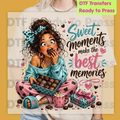 Cute Chocolate Lover Girl DTF Transfers, Sweet Moments Best Memories Chocolate Box Women Ready to Press