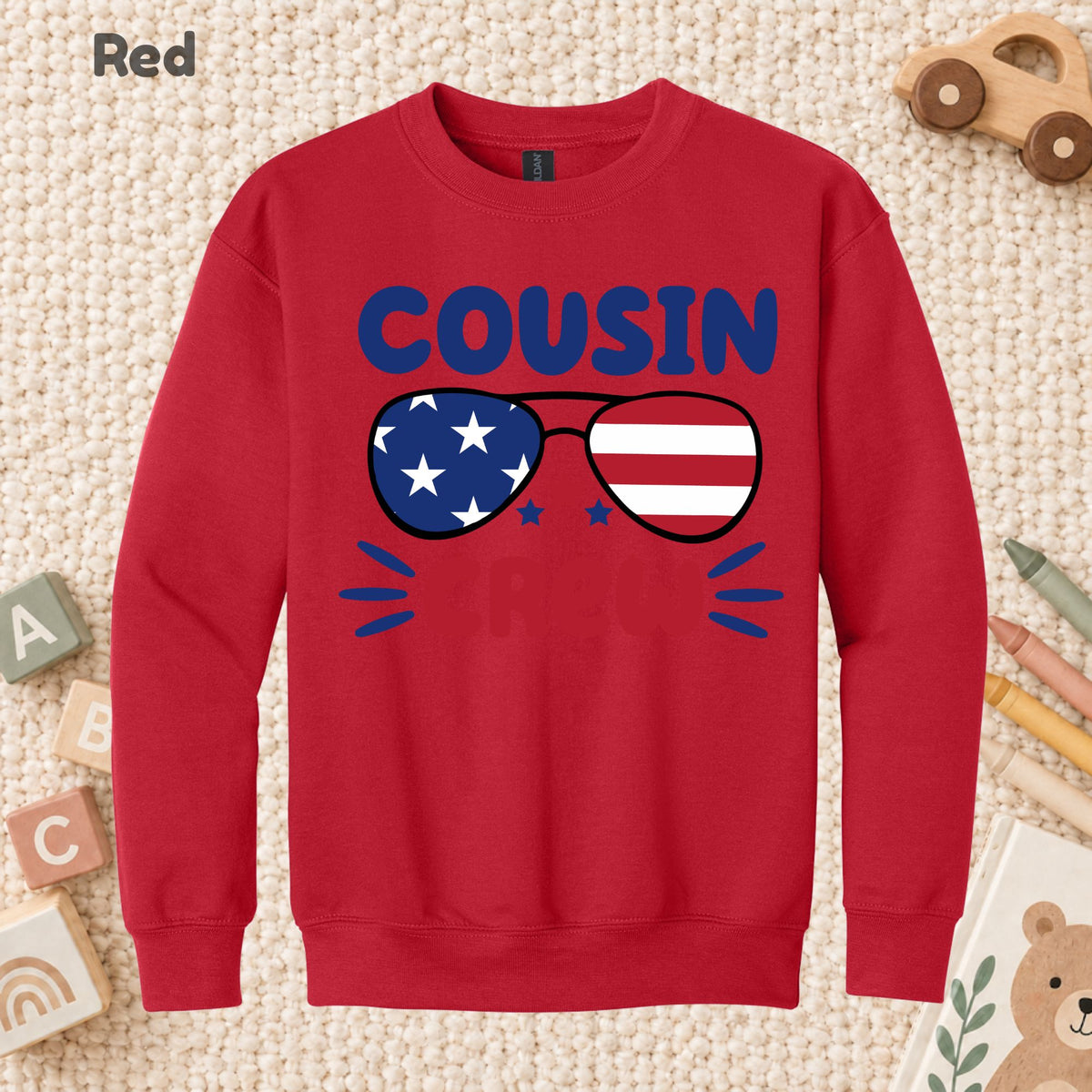 Cousin Crew T-Shirt, Patriotic USA Sunglasses Tee for Toddler and Kids