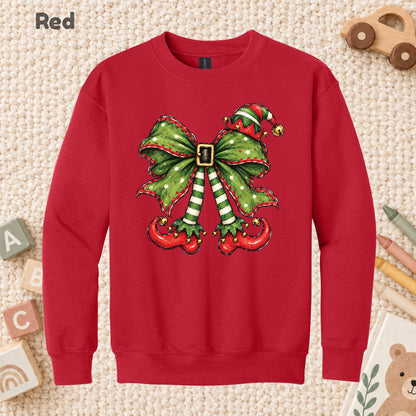 Christmas Elf T-Shirt, Green Bow Striped Legs Tee, Cute Holiday Sweatshirt