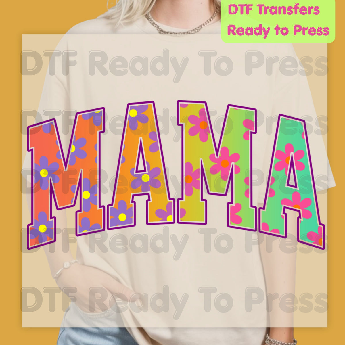Mama DTF Transfers, Retro Floral Groovy Daisy Flower Colorful Mama Ready to Press