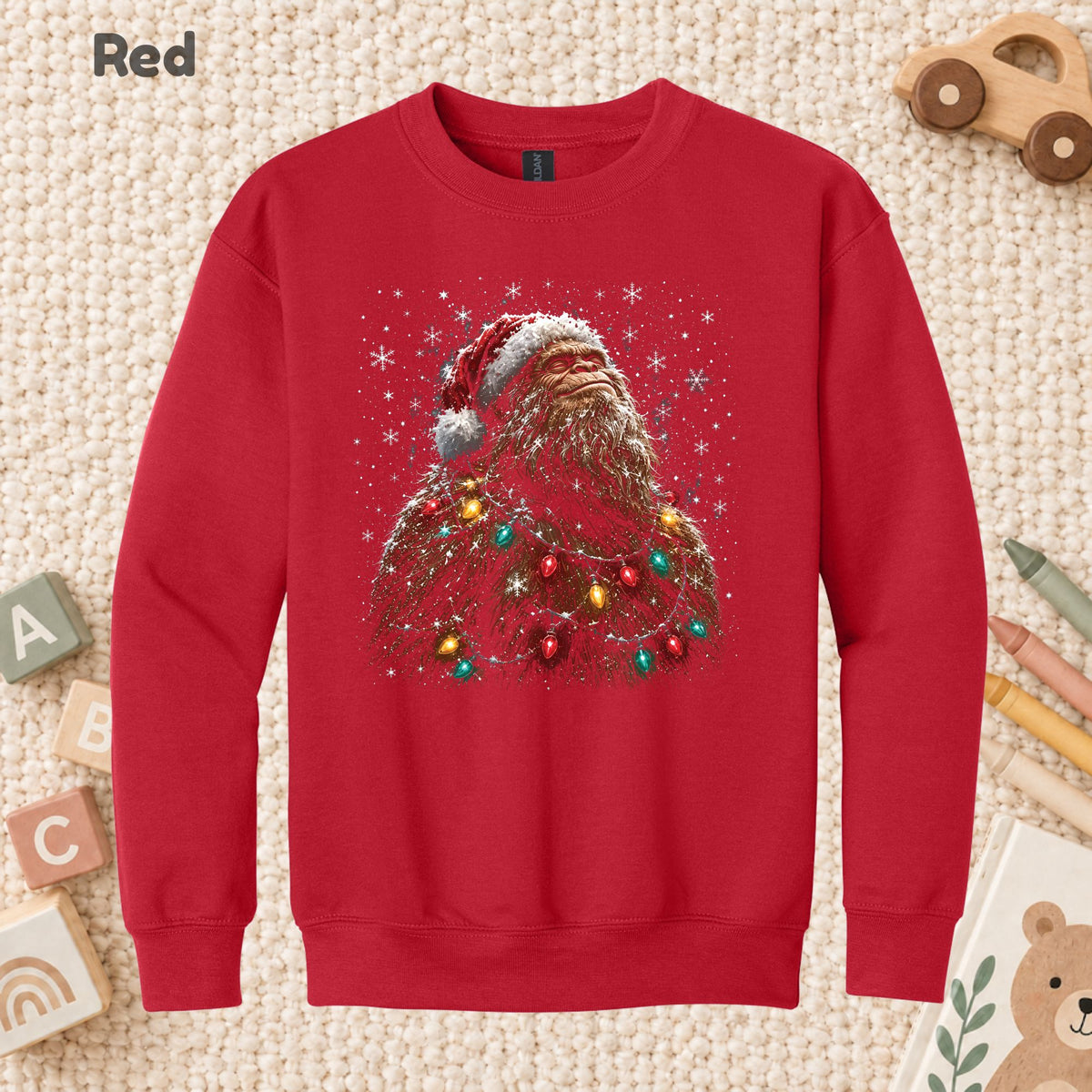 Santa Bigfoot T-Shirt, Christmas Sasquatch Lights Tee, Funny Holiday Sweatshirt