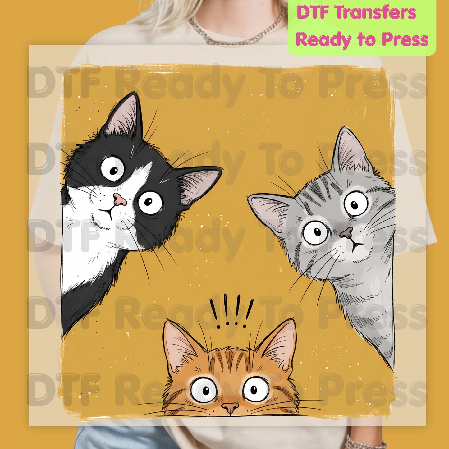 Curious Cats DTF Transfers, Peeking Cats Funny Cat Lover Kittens Ready to Press