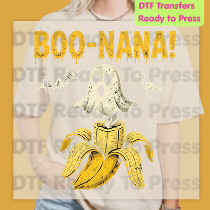 Boonana Ghost Halloween DTF Transfers, Funny Banana Ghost Spooky Vibes Ready to Press
