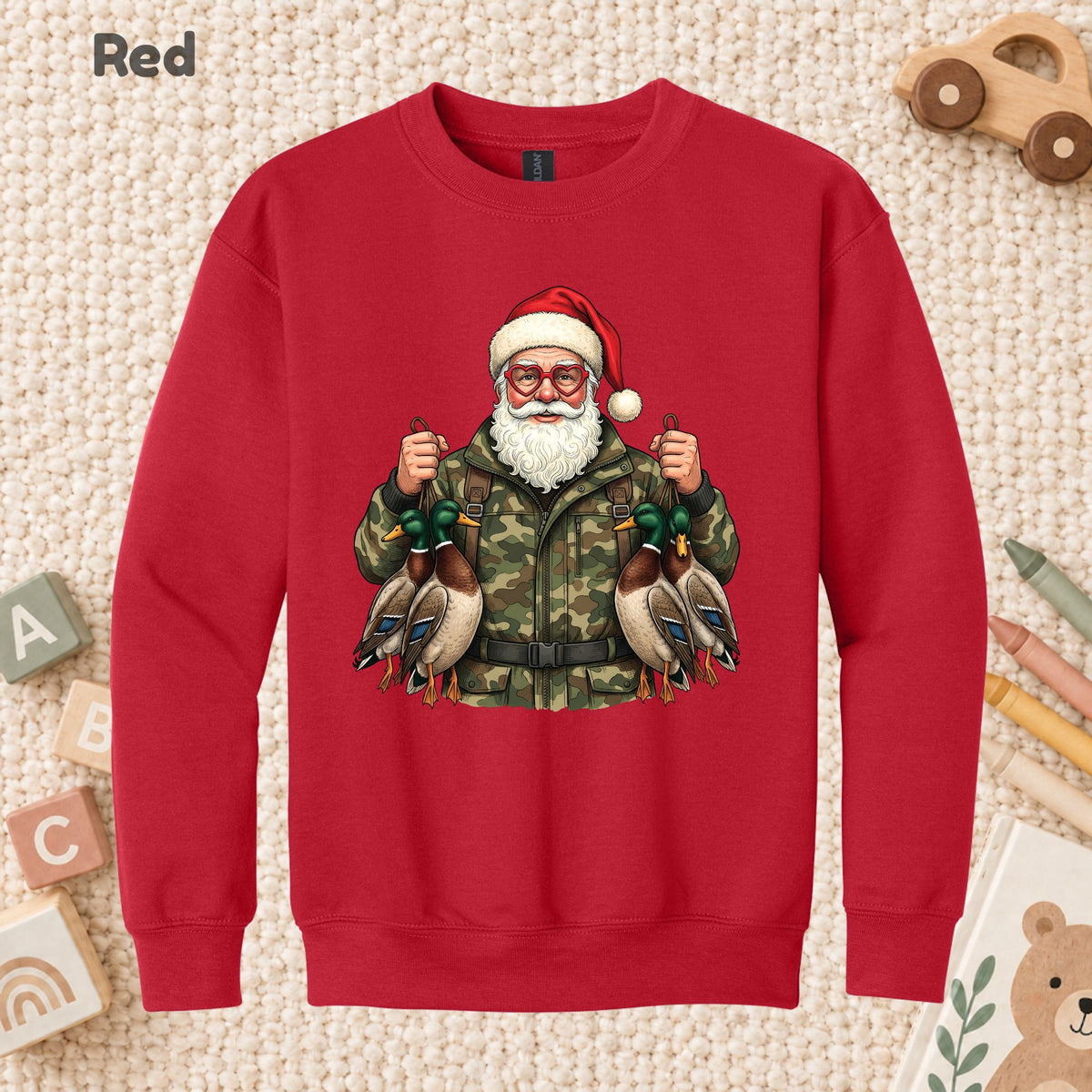 Duck Hunting Christmas T-Shirt, Santa Duck with Camo Mallards Graphic Tee, Funny Hunting Holiday Shirt