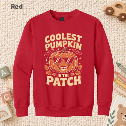 Coolest Pumpkin in the Patch T-Shirt, Retro Halloween Sunglasses Fall Season Tee for Toddler and Kids