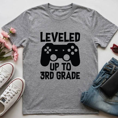 School Grade Shirt Leveled up to Kindergarten Pre-K First Grade Second Grade Third Grade Fourth Grade Fifth Grade Gamer Kids School Tees