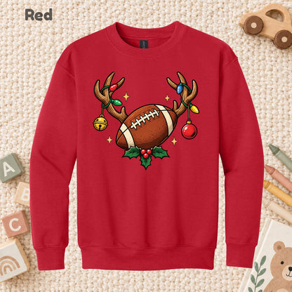 Christmas Football T-Shirt, Reindeer Antlers Lights and Holly Tee, Festive Holiday Sweatshirt