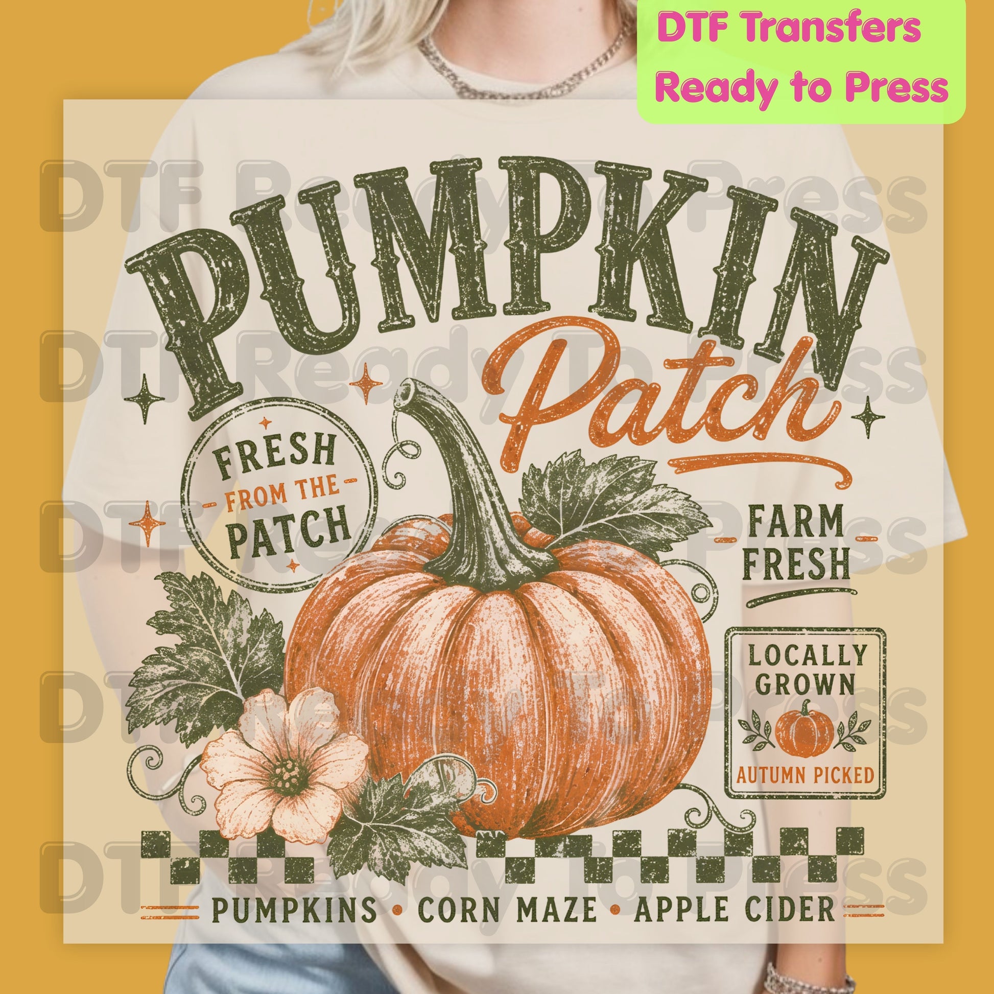 Halloween Pumpkin Patch DTF Transfer Ready to Press Farm Fresh Autumn Heat Transfer For Shirts Vintage Fall Pumpkin Graphic Print Locally Grown
