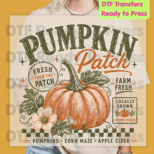 Halloween Pumpkin Patch DTF Transfer Ready to Press Farm Fresh Autumn Heat Transfer For Shirts Vintage Fall Pumpkin Graphic Print Locally Grown