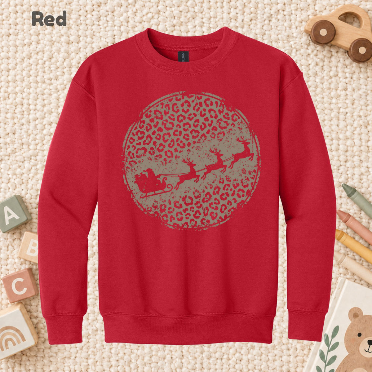 Leopard Print Santa Sleigh T-Shirt, Christmas Reindeer Graphic Tee, Trendy Holiday Shirt
