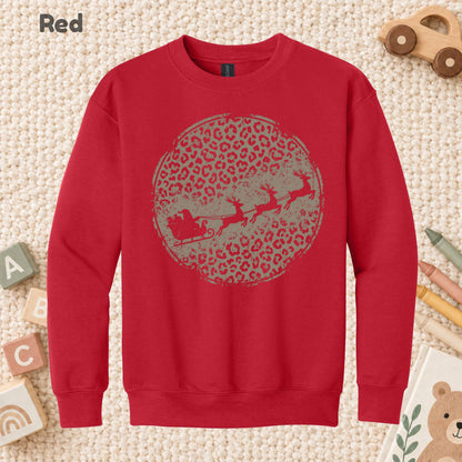 Leopard Print Santa Sleigh T-Shirt, Christmas Reindeer Graphic Tee, Trendy Holiday Shirt