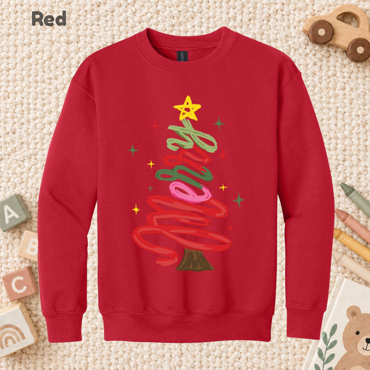 Merry Christmas T-Shirt, Script Tree Sparkle Tee, Festive Holiday Sweatshirt