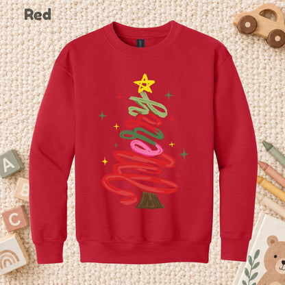 Merry Christmas T-Shirt, Script Tree Sparkle Tee, Festive Holiday Sweatshirt