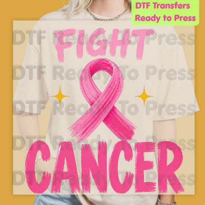 Fight Cancer DTF Transfer Ready to Press Pink Ribbon Awareness Heat Transfer Tee Print Direct to Film Transfer