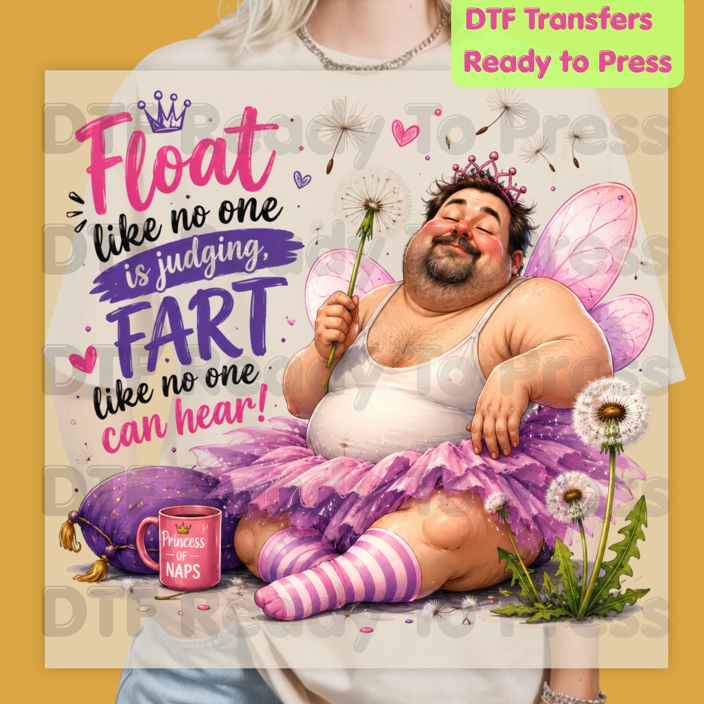 Funny DTF Transfers, Float Like No One Can See Fart Like No One Can Hear Fairy Man Ready to Press